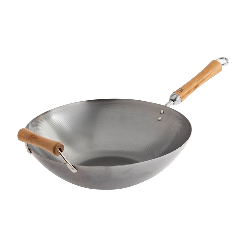 Joyce Chen Classic Series Flat Bottom Wok, 14", Carbon Steel/Birch Handles