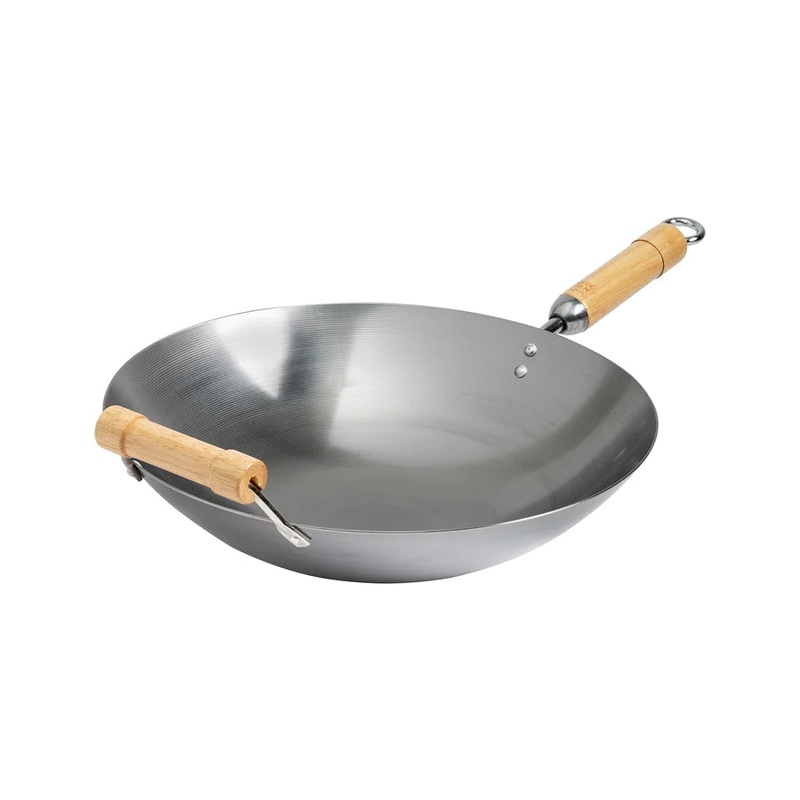 Joyce Chen Classic Series Round Bottom Wok, 14", Carbon Steel/Birch Handles