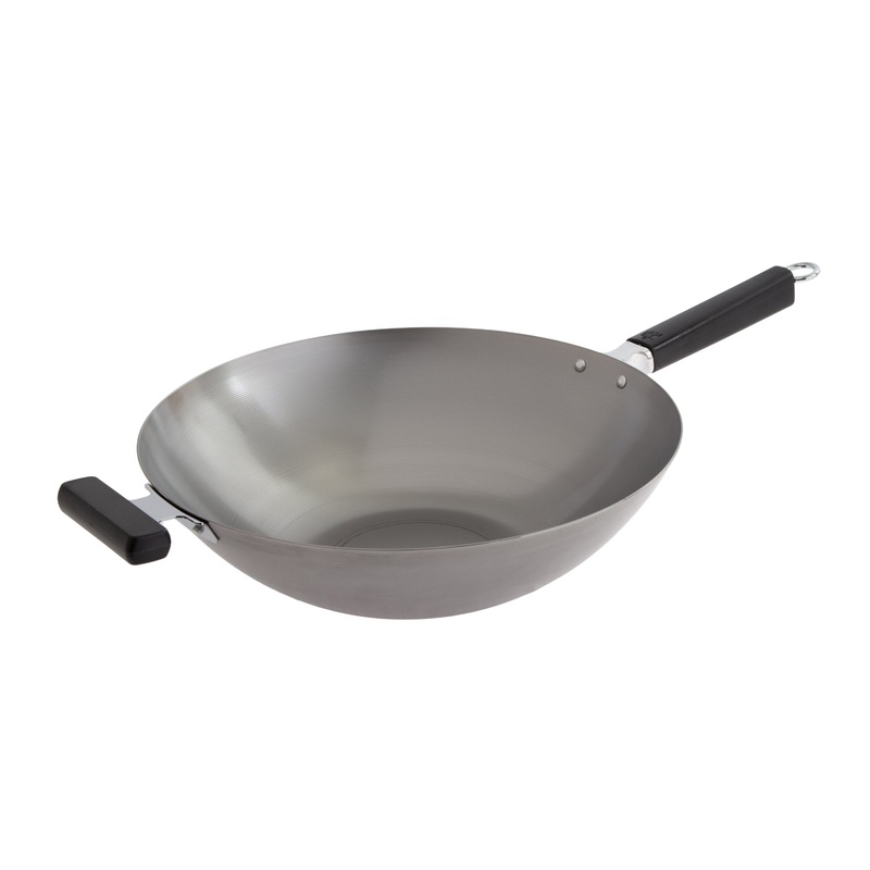 Joyce Chen Professional Series Flat Bottom Wok, 14", Carbon Steel/Resin Handles