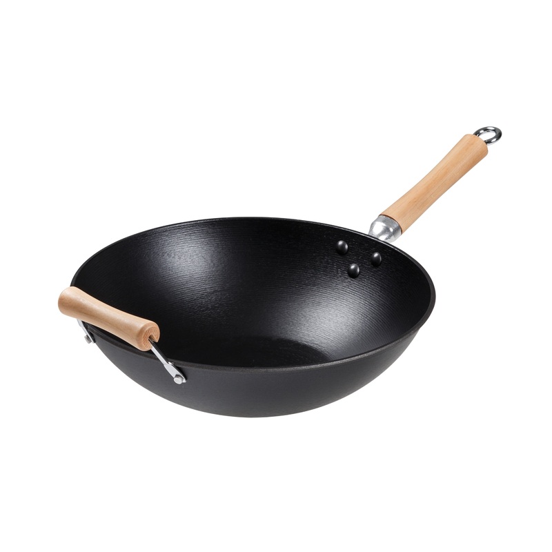 Joyce Chen Professional Series Flat Bottom Wok, 14", Cast Iron/Maple