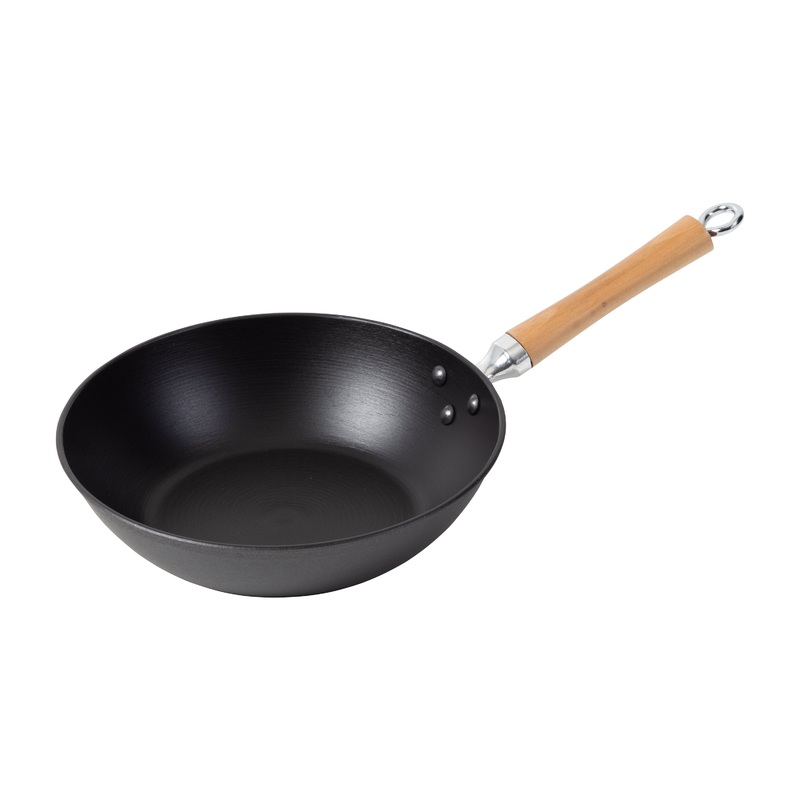 Joyce Chen Professional Series Stir Fry Pan, 11.5", Cast Iron/Maple