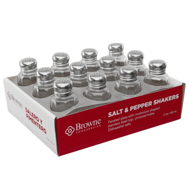 Browne Salt & Pepper Shaker, Glass/Stainless Steel (12-pack)