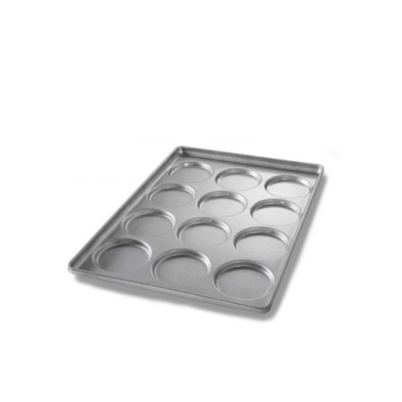 Chicago Metallic Hamburger Bun Pan, 12 x 5" Diameter Moulds, Glazed Aluminized Steel