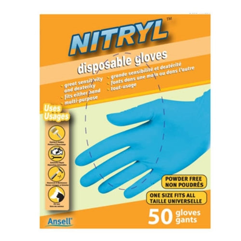 Ansell Nitryl Disposable Gloves, Nitrile, One Size, Blue, (50-pack), FINAL SALE