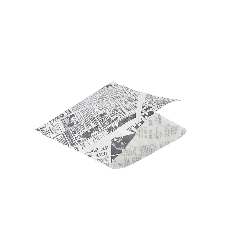 Greaseproof Paper Bags White Newspaper Print 17.5 x 17.5cm