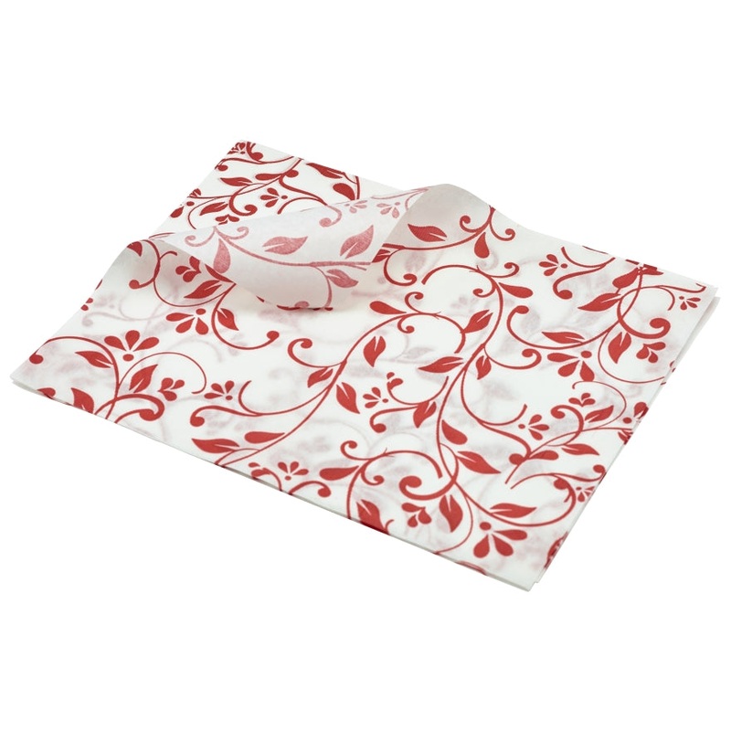 Greaseproof Paper Red Floral Print 25 x 20cm