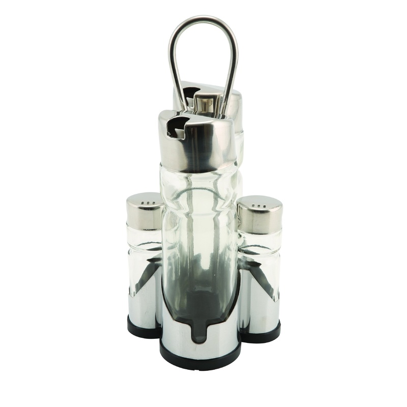 Genware Oil, Vinegar & Cruet Set with Stand