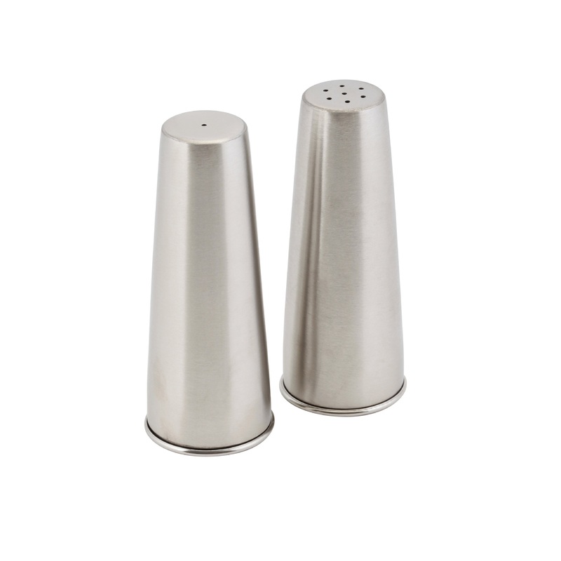 Genware Stainless Steel Conical Salt & Pepper Set