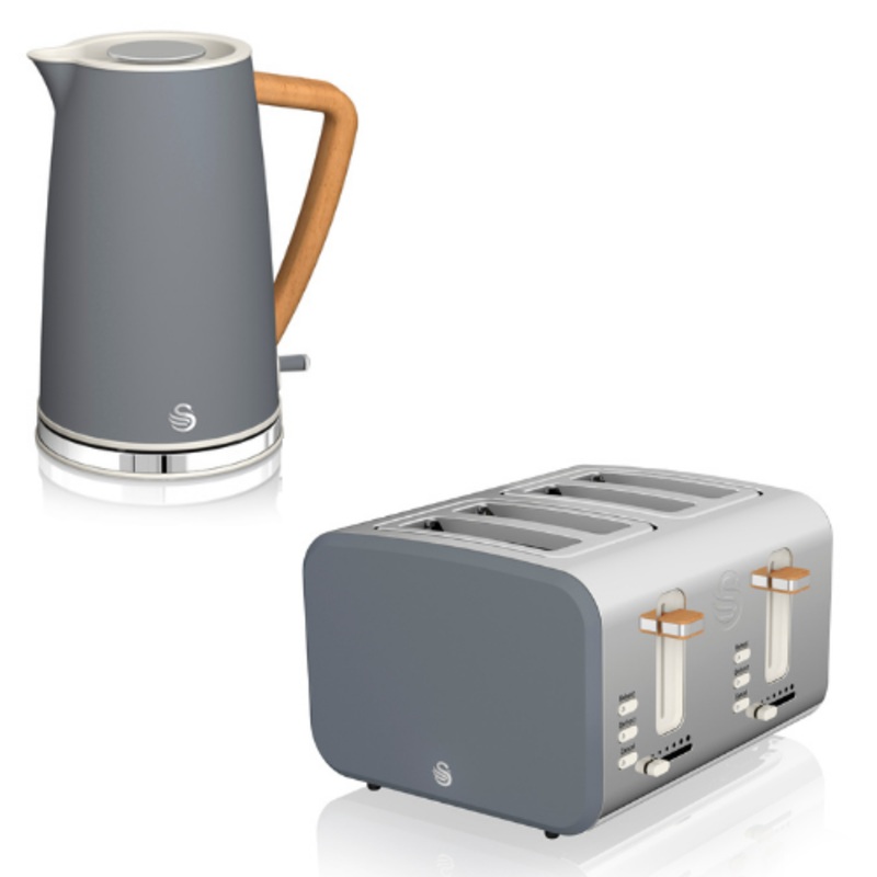 Swan Nordic Grey 1.7L Jug Kettle & 4 Slice 3000W Toaster Kitchen Electrical Set