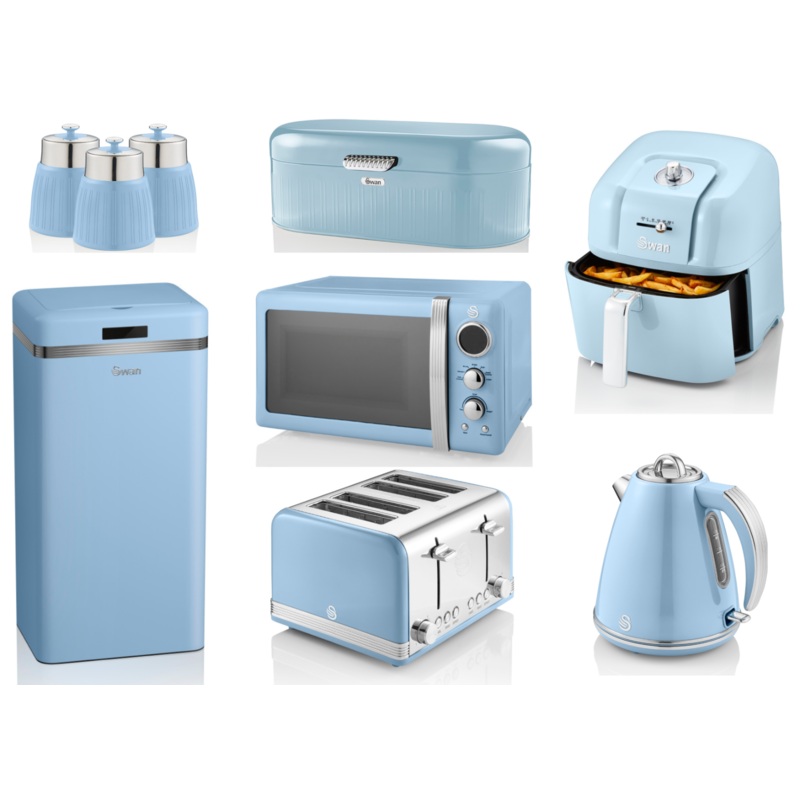 SWAN Retro Blue 9 Set - Kettle Toaster Microwave Air Fryer Sensor Bin & Storage