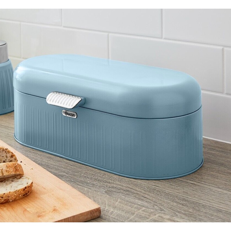 Swan Retro Blue Bread Bin Vintage Design Kitchen Storage SWKA1014BLN