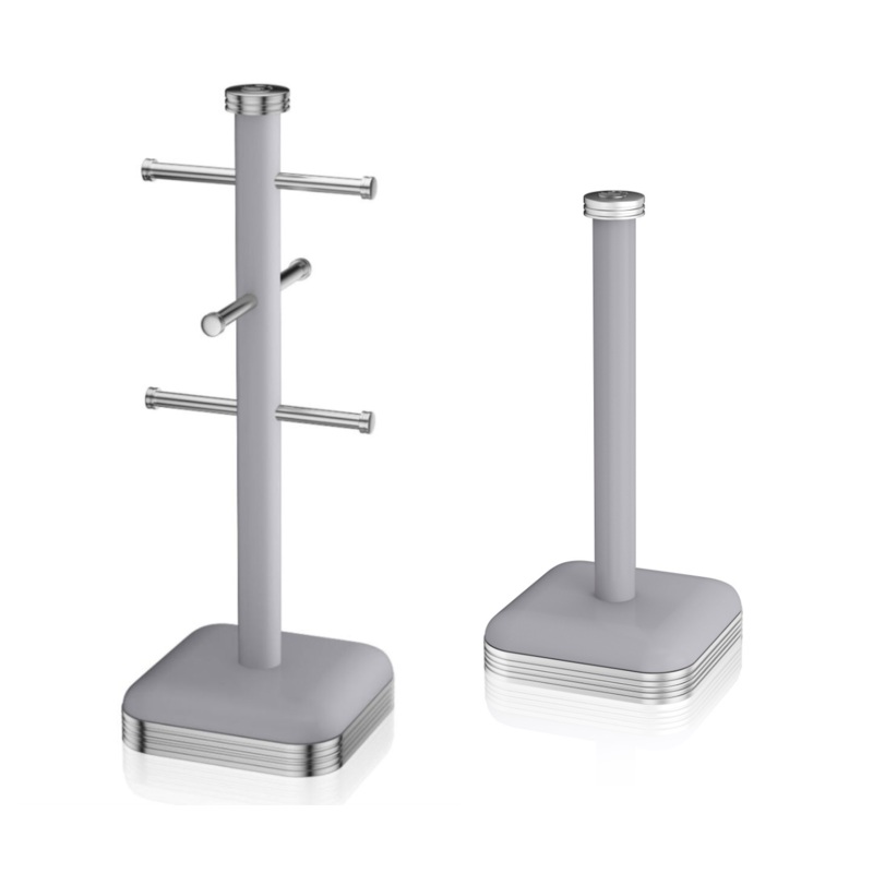 SWAN Retro Grey Mug Tree & Towel Pole Vintage Kitchen Storage Set