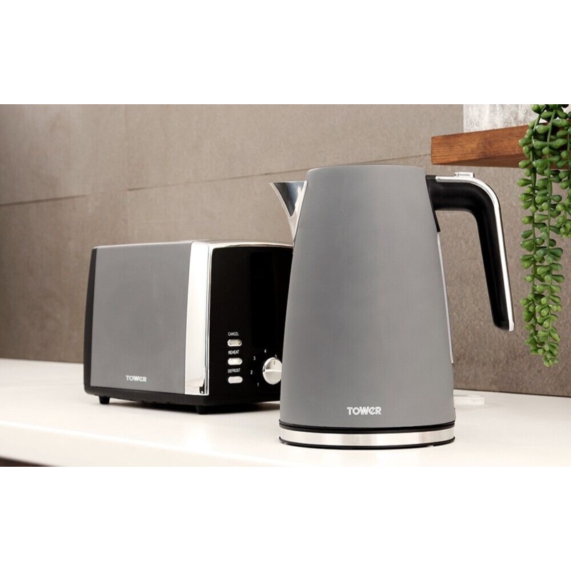 Tower Ash Modern & Contemporary 1.7L 3KW Kettle & 2 Slice Toaster Grey & Chrome