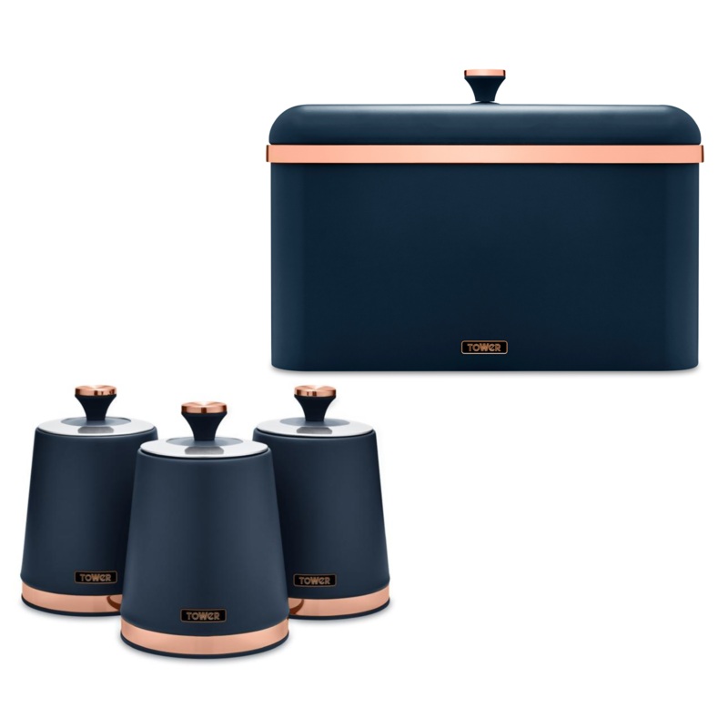 Tower Cavaletto Kitchen Storage Bread Bin Canisters Midnight Blue/Rose Gold
