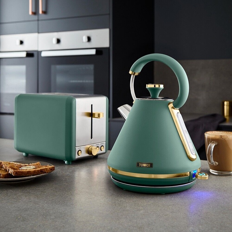 Tower Cavaletto Pyramid Kettle & 2 Slice Toaster Jade & Champagne Gold Accents