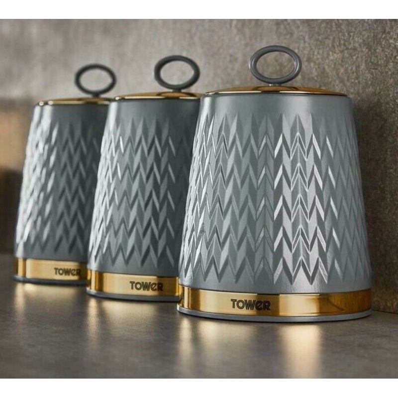 Tower Empire Grey & Bronze Tea Coffee Sugar Kitchen Storage Canisters T826091GRY