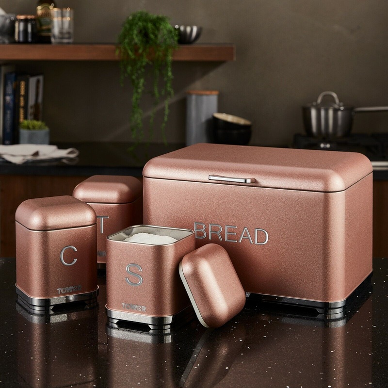 Tower Glitz Bread Bin Canister Set Blush Pink Bread Tea Coffee Sugar Storage Set