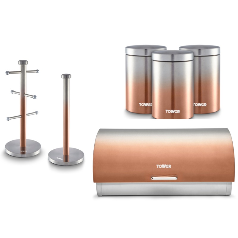 Tower Ombre Bread Bin Canisters Mug Tree & Towel Pole Kitchen Storage Set of 6
