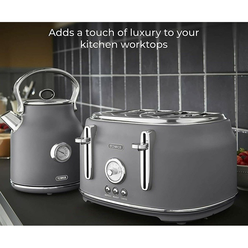 Tower Renaissance Grey Kettle & 4 Slice Toaster Matching Kitchen Set