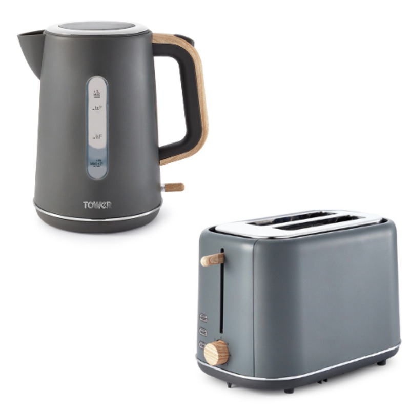 Tower Scandi Grey Scandinavian Style 1.7L 3KW Kettle & 2 Slice Toaster Set