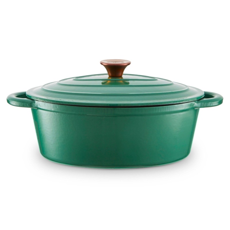 Barbary & Oak 29cm Oval Casserole Dish Cast Iron in Verdigris Green with 25 Year Guarantee