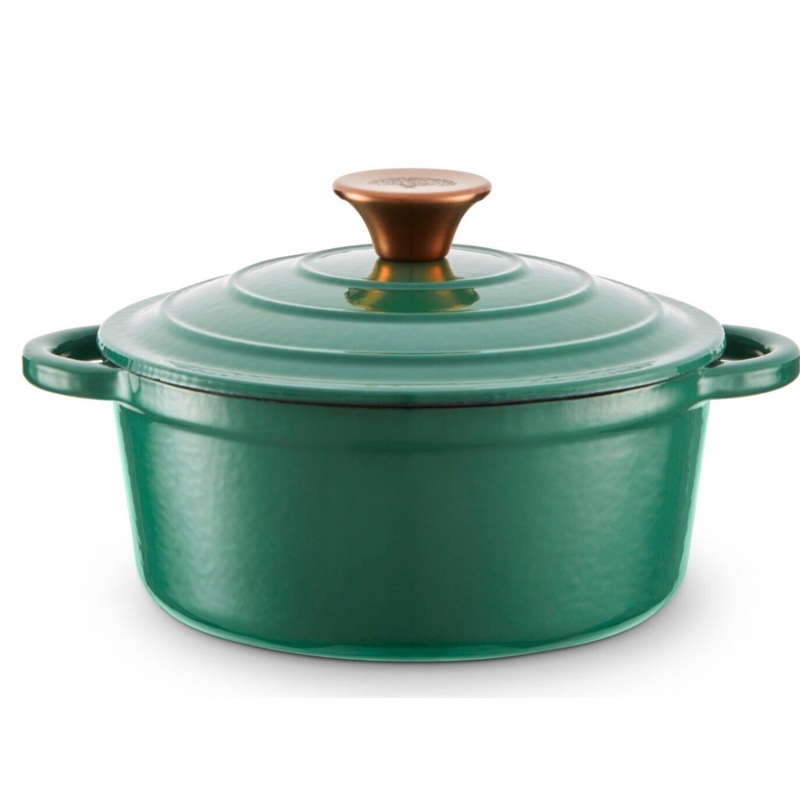 Barbary & Oak Foundry 20cm Round Casserole Pan Cast Iron in Verdigris Green