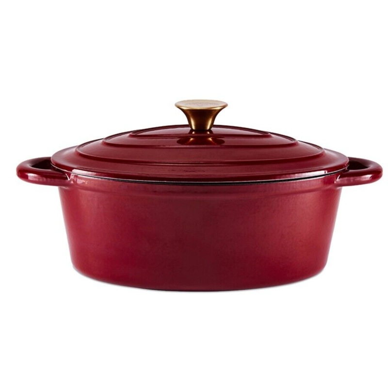 Barbary & Oak Foundry 29cm Oval Cast Iron Casserole Dish in Bordeaux Red with 25 Year Guarantee