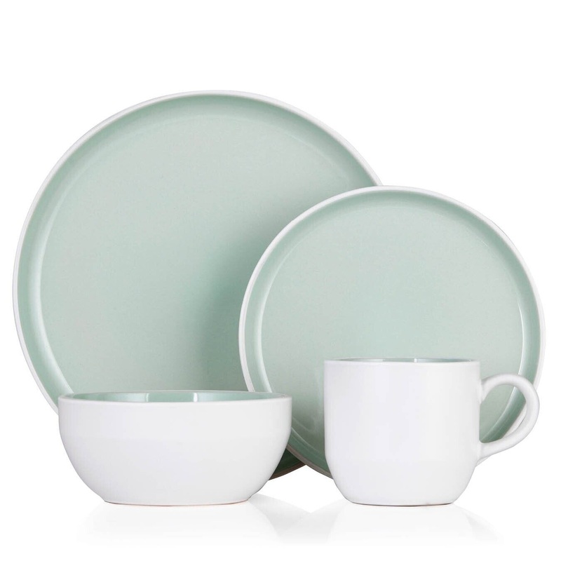 Barbary & Oak Oslo 16 Piece Scandinavian Design Dinnerware Set in Mint Green & White