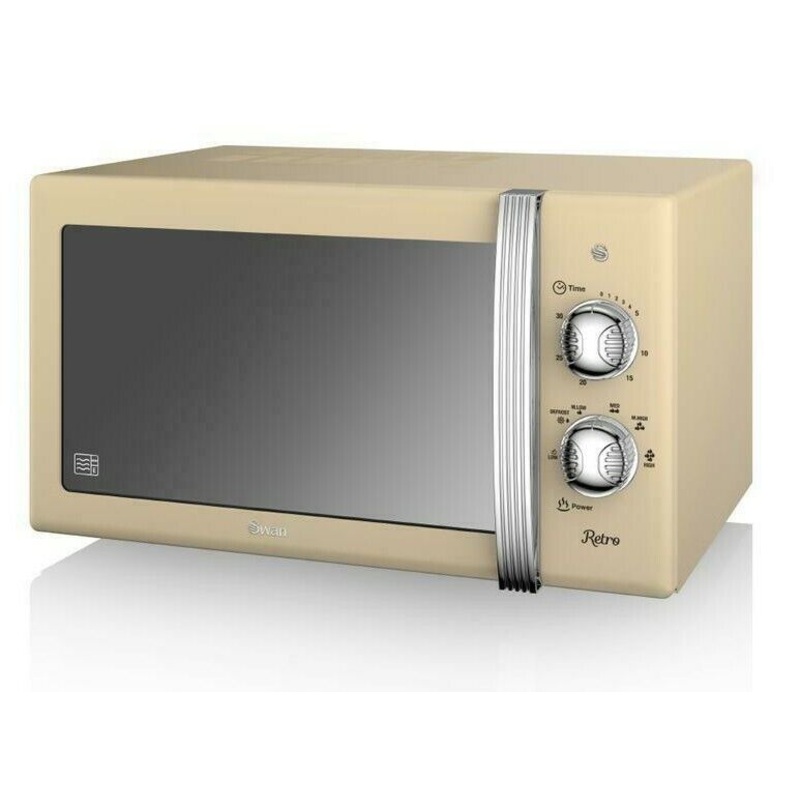 Swan Retro 25L 900W Manual Microwave in Cream. Vintage Style Kitchen Microwave