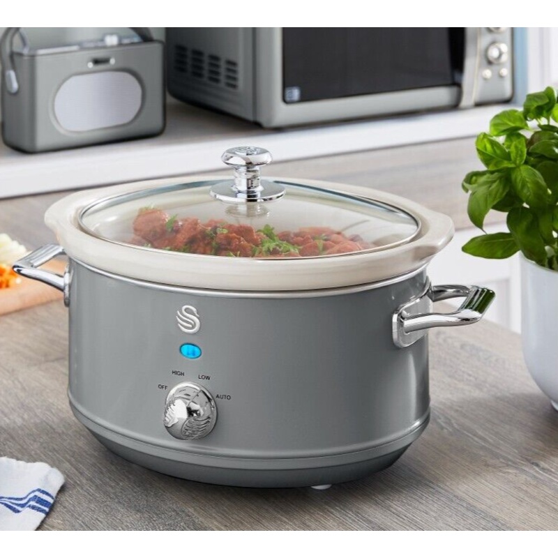 Swan Retro Grey 3.5L Slow Cooker Ultra Energy Efficient Cooking for the Family