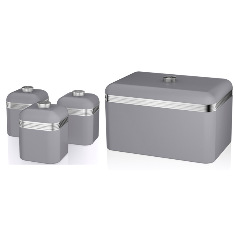 SWAN Retro Grey Breadbin Canisters Matching Kitchen Storage Set