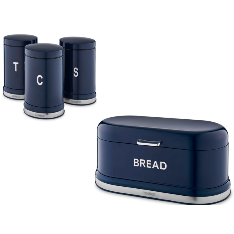 Tower Belle Bread Bin Canisters Kitchen Storage Set in Blue