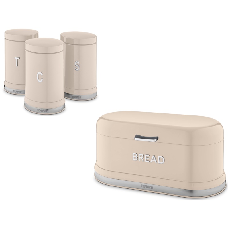 Tower Belle Chantilly Bread Bin Canisters Kitchen Storage Set in Cream
