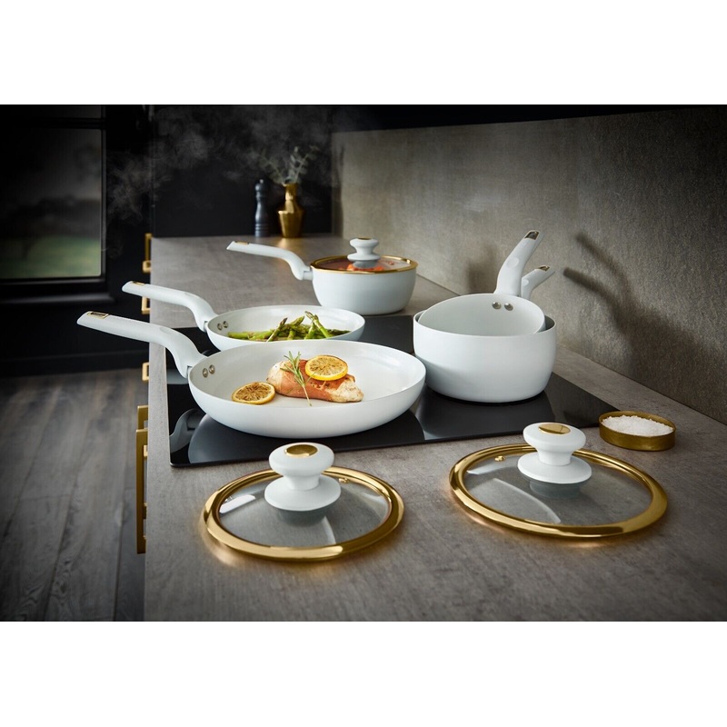 Tower Cavaletto 5 Piece Pan Set White with Champagne Gold Cookware 5yr Guarantee
