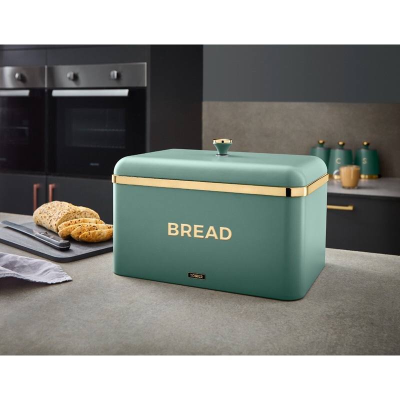 Tower Cavaletto Bread Bin in Jade with Champagne Gold Accents Kitchen Storage