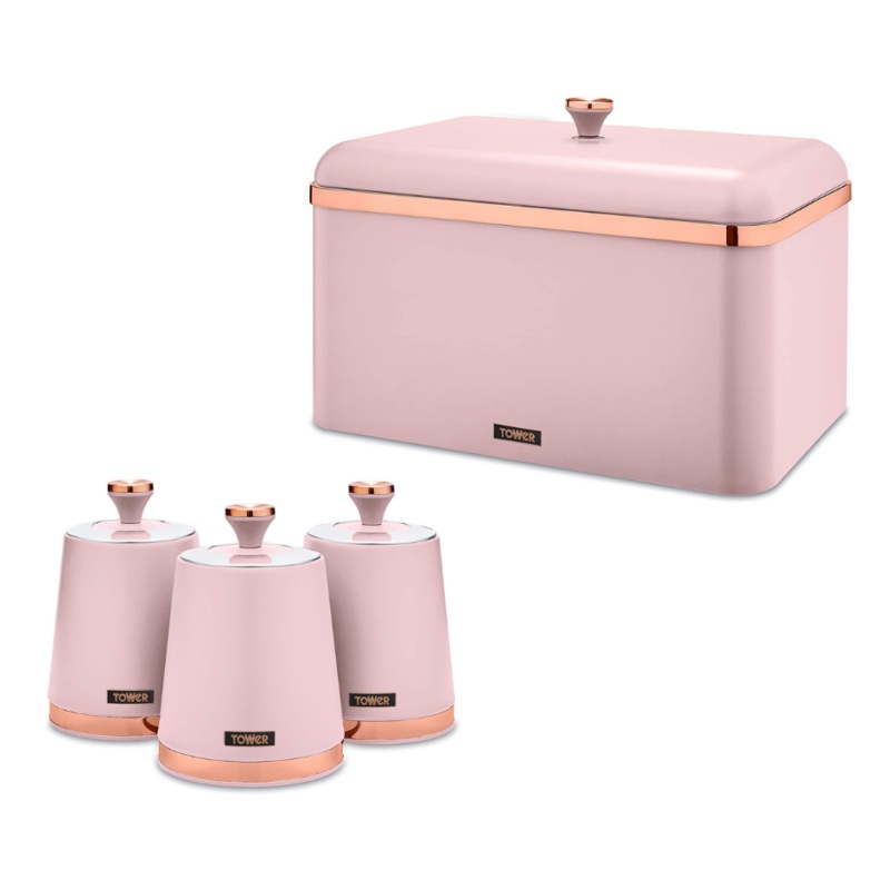 Tower Cavaletto Bread Bin & Storage Tea Coffee Sugar Canisters Set Pink/Rose Gold