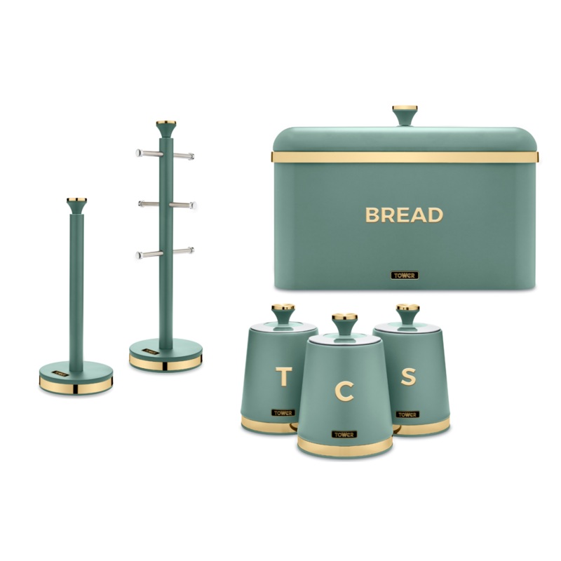 Tower Cavaletto Jade Kitchen Storage Bread Bin Canisters Mug Tree Towel Pole Set