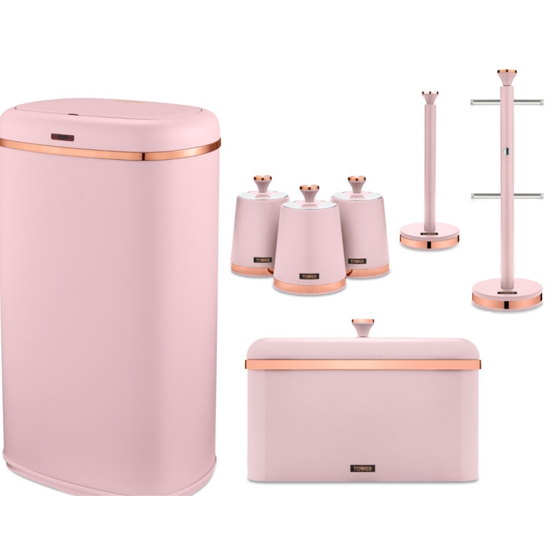 Tower Cavaletto Kitchen Sensor Bin & Storage Accessories Set of 7 Pink/Rose Gold