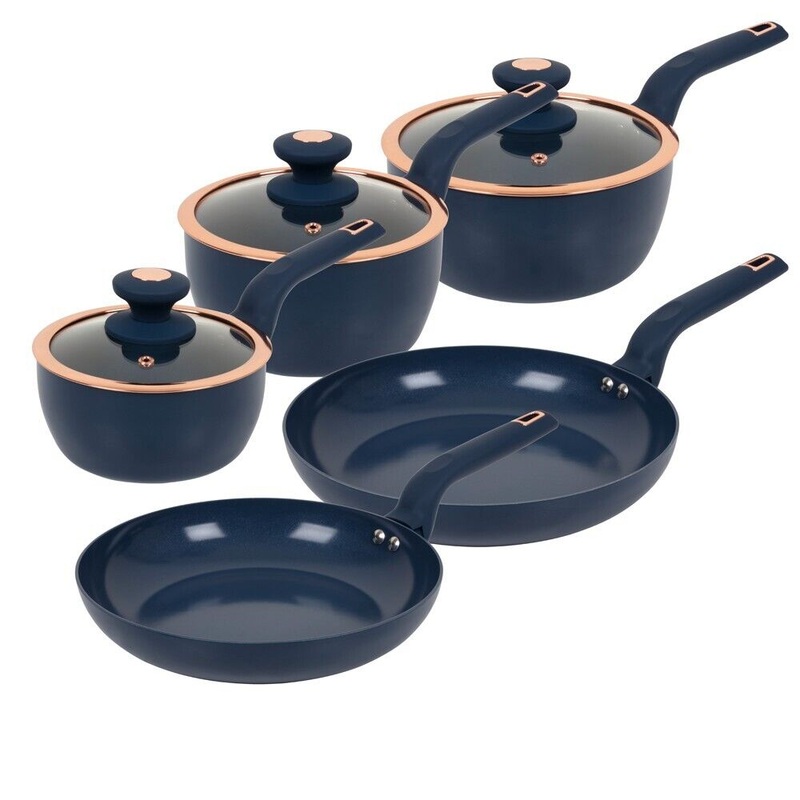 Tower Cavaletto Midnight Blue & Rose Gold 5 Piece Cookware Set T800232MNB