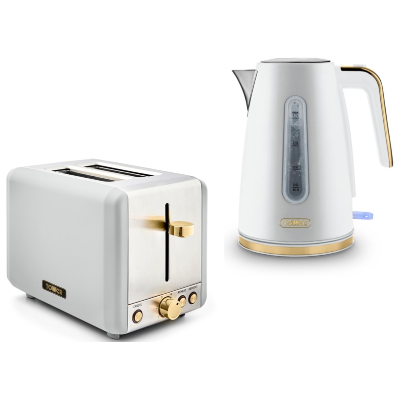 Tower Cavaletto White 1.7L 3KW Jug Kettle & 2 Slice Toaster