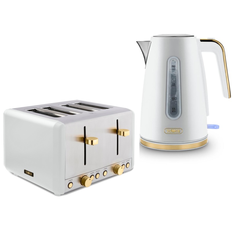 Tower Cavaletto White 1.7L 3KW Jug Kettle & 4 Slice Toaster