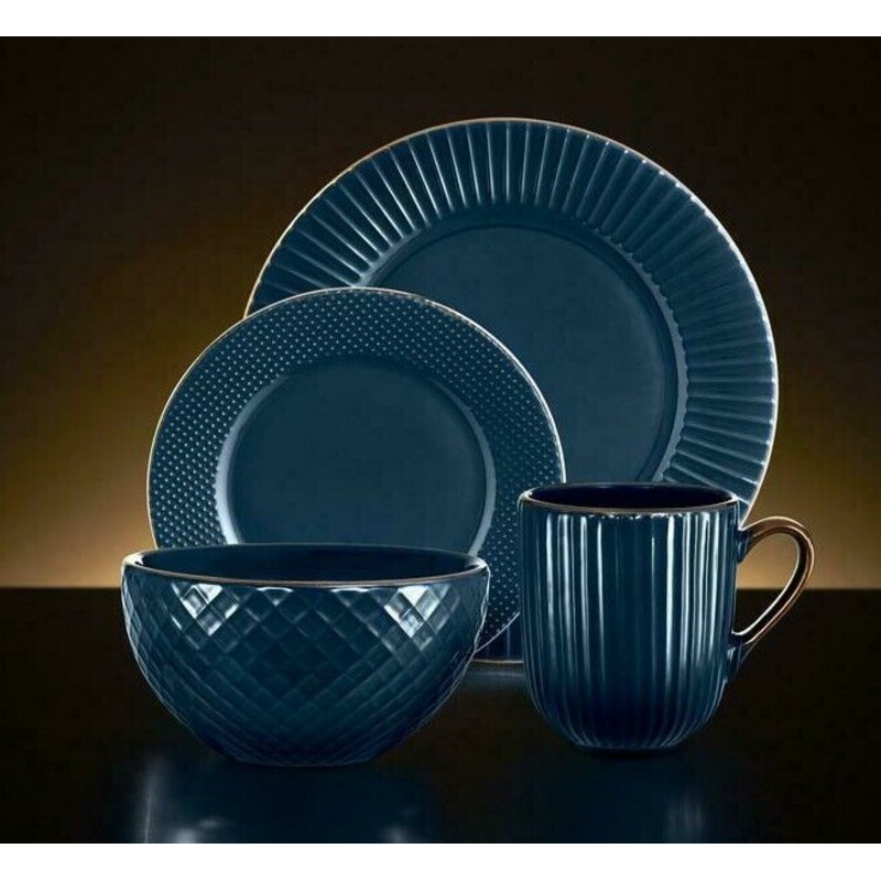 Tower Empire 16 Piece Dinner Set Midnight Blue with Burnt Gold Accents Dining Set