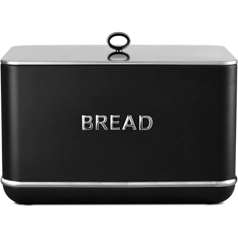 Tower Renaissance Black Bread Bin with Chrome Accents, 16L Capacity