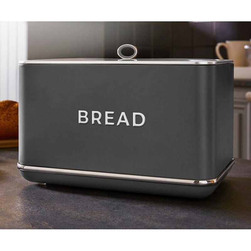 Tower Renaissance Bread Bin in Grey with Chrome Accents, 16L Capacity