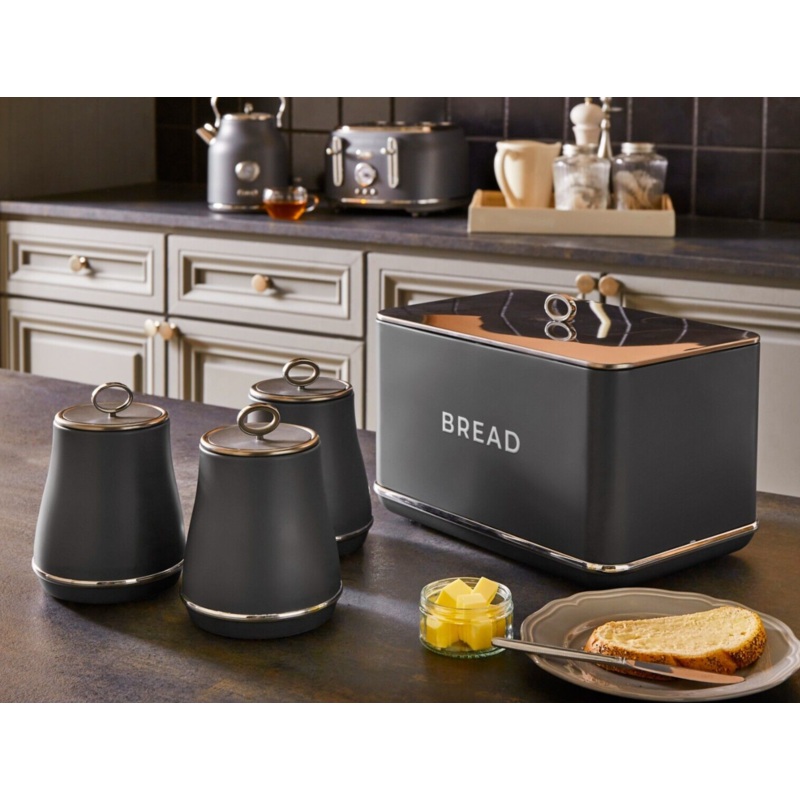 Tower Renaissance Grey Bread Bin Canisters Stylish Matching Kitchen Storage Set