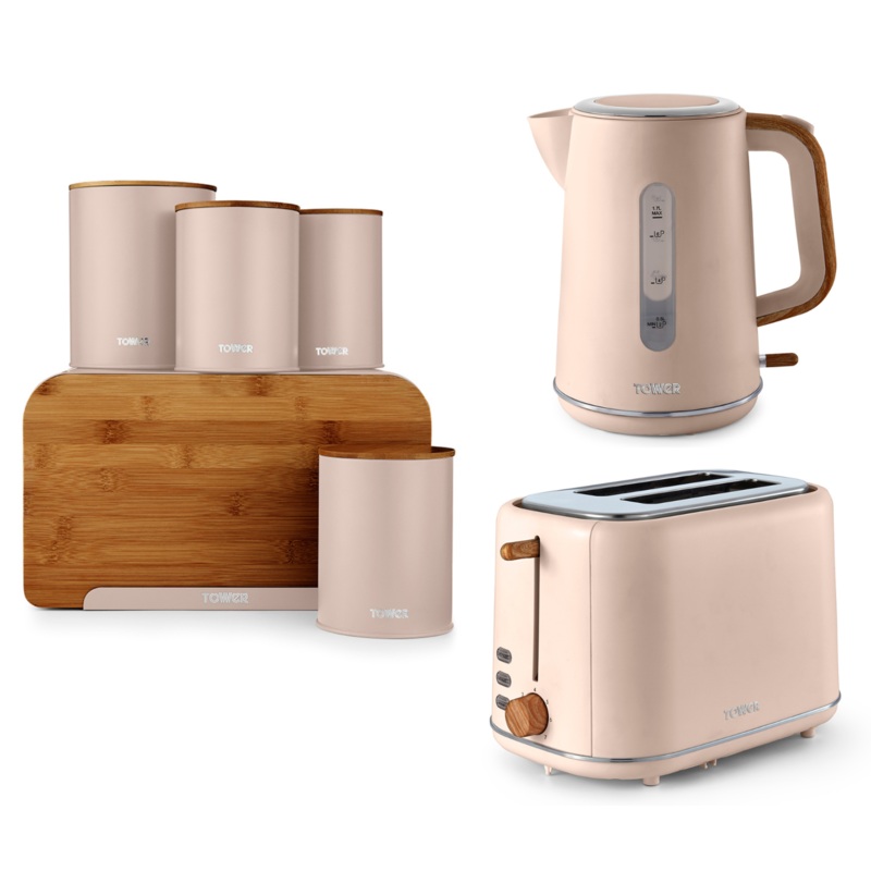 Tower Scandi Pink Clay Kettle 2 Slice Toaster Bread Bin Canisters Biscuit Barrel