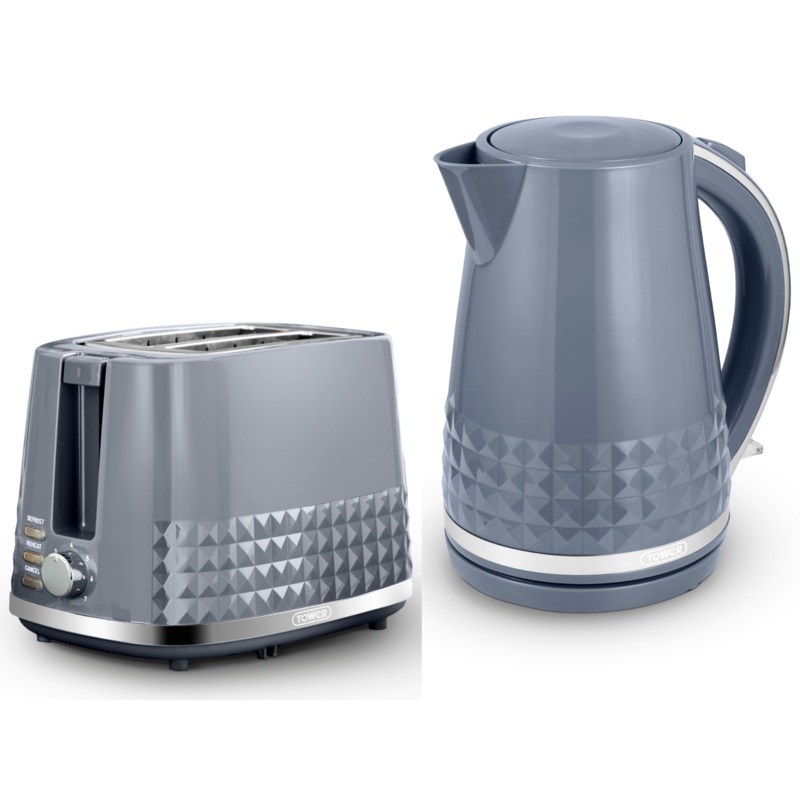 Tower Solitaire Grey 1.5L 3KW Jug Kettle & 2 Slice Toaster Matching Set