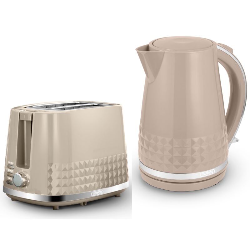 Tower Solitaire Latte 1.5L 3KW Jug Kettle & 2 Slice Toaster Matching Beige Set