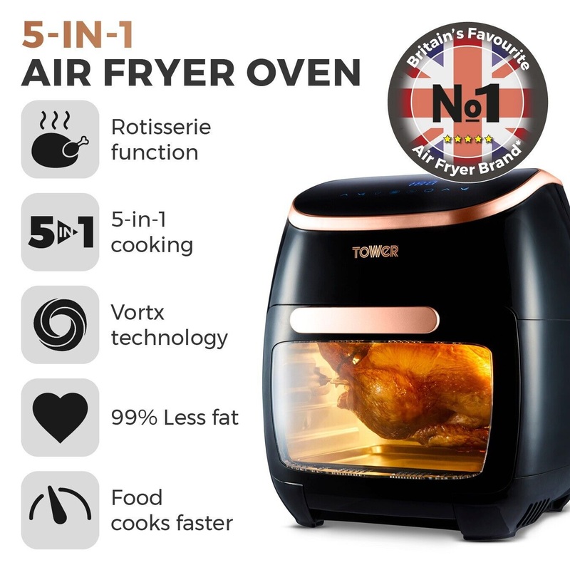 TOWER Xpress Pro 2000W 11 Litre 5-in-1 Rose Gold Digital Air Fryer & Rotisserie