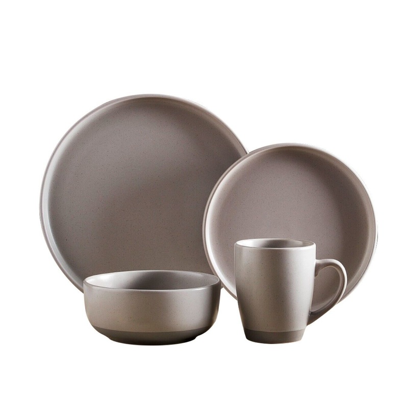 Barbary & Oak Avena 16 Piece Stoneware Dinnerware Set in Fossil Grey BO867007GRY